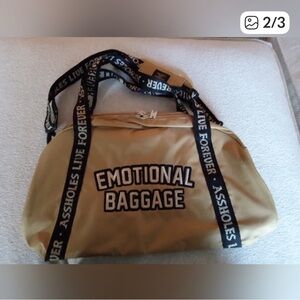 NWOT, Emotional Baggage,Tan, Duffel Bag by assholes live forever